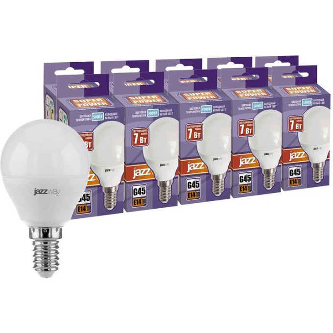 Лампа светодиодная JAZZWAY PLED-SP 7Вт G45 5000К E14 230В 50Гц 10шт.