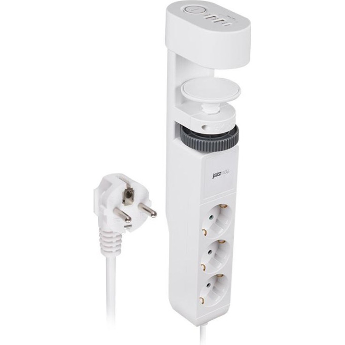 Удлинитель JAZZWAY ETD-03U-150-wh 5059535 3х1.5м на струбцине с заземлением с выключателем 3 USB выхода (2А+1С) IP20 ПВС 3х1